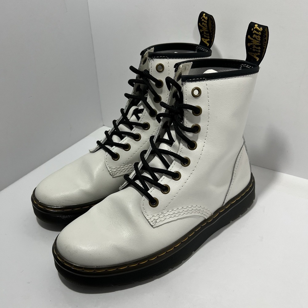 DR. MARTENS Zavala Women's 7 / Men's 6 White Leather Combat Boots Grunge Punk - Picture 3 of 12